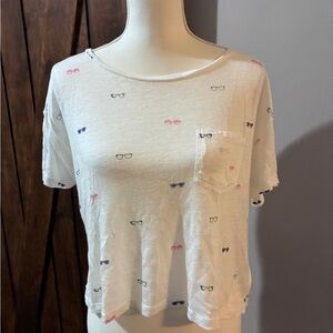 Rails Women's XS Linen/Tencel Sunnies Tee Pocket Summer Beach Vacay